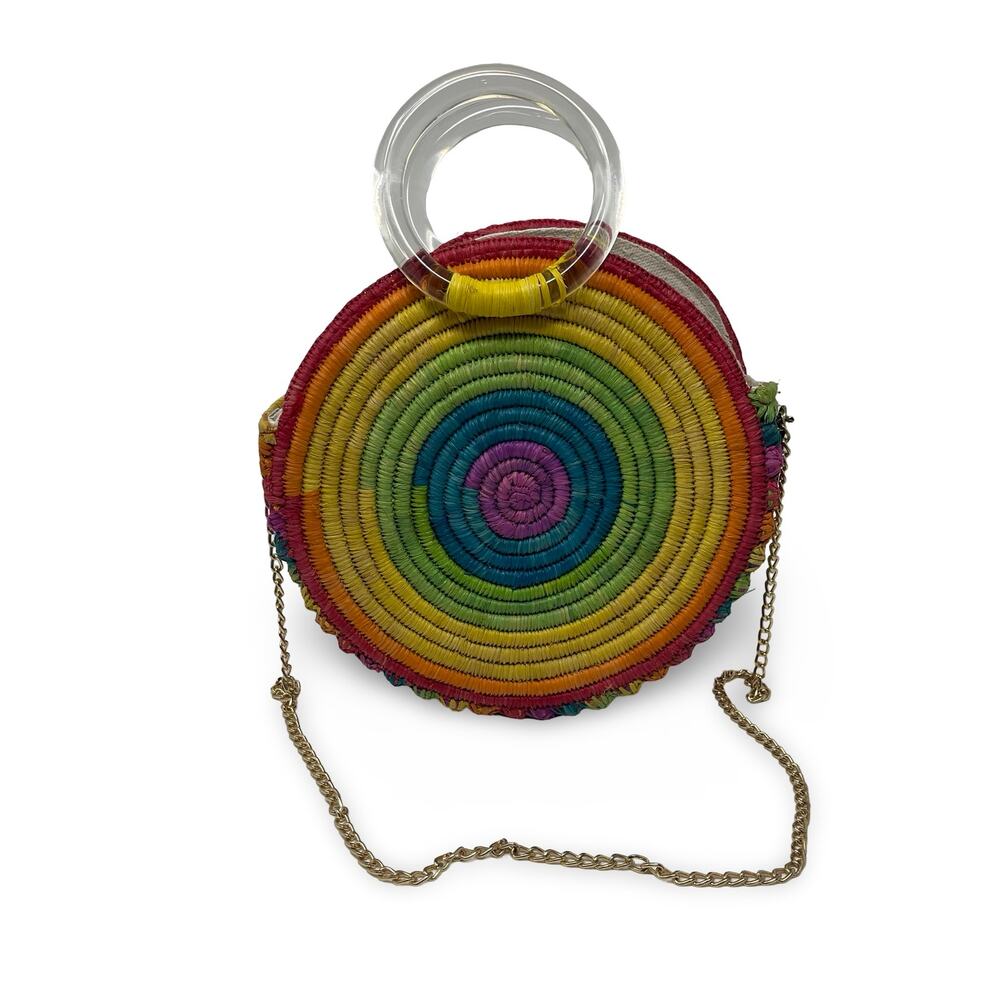Poolside rainbow Le circle mini bag with gold chain